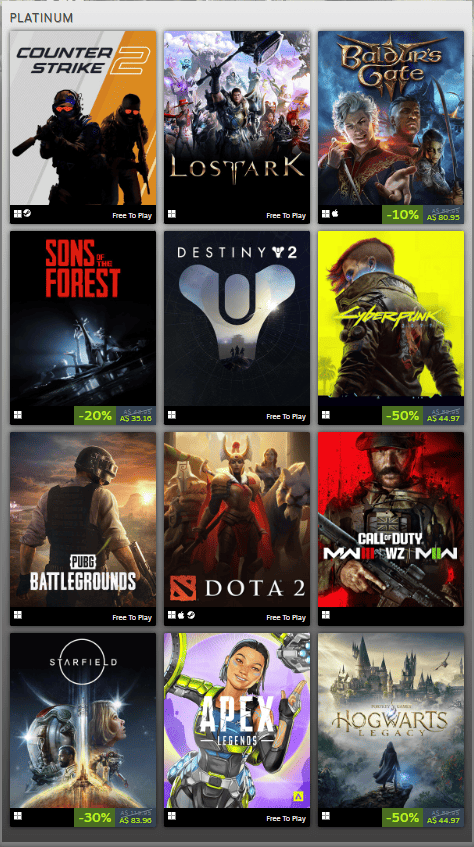 Platinum Steam List